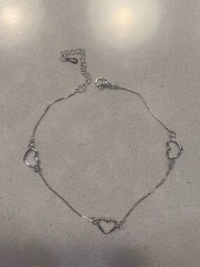 Sterling Silver Heart Link Anklet - Unbranded
